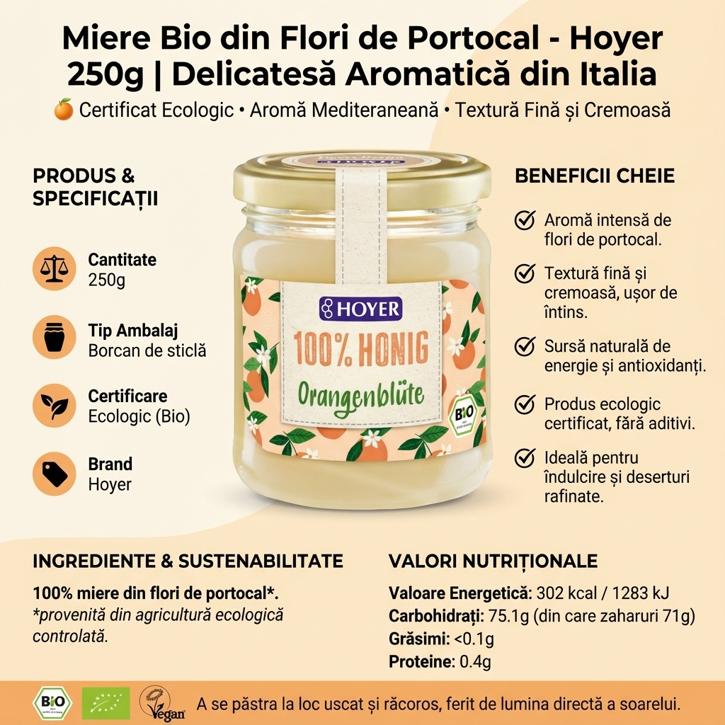 Miere Bio din Flori de Portocal - Hoyer 250g | Delicatesă Aromatică din Italia 4