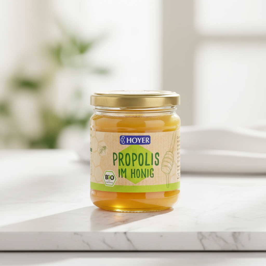 Miere cu Propolis Bio Hoyer 250g: Delicatesă Cremosă și Fortifiant Natural pentru Imunitate
