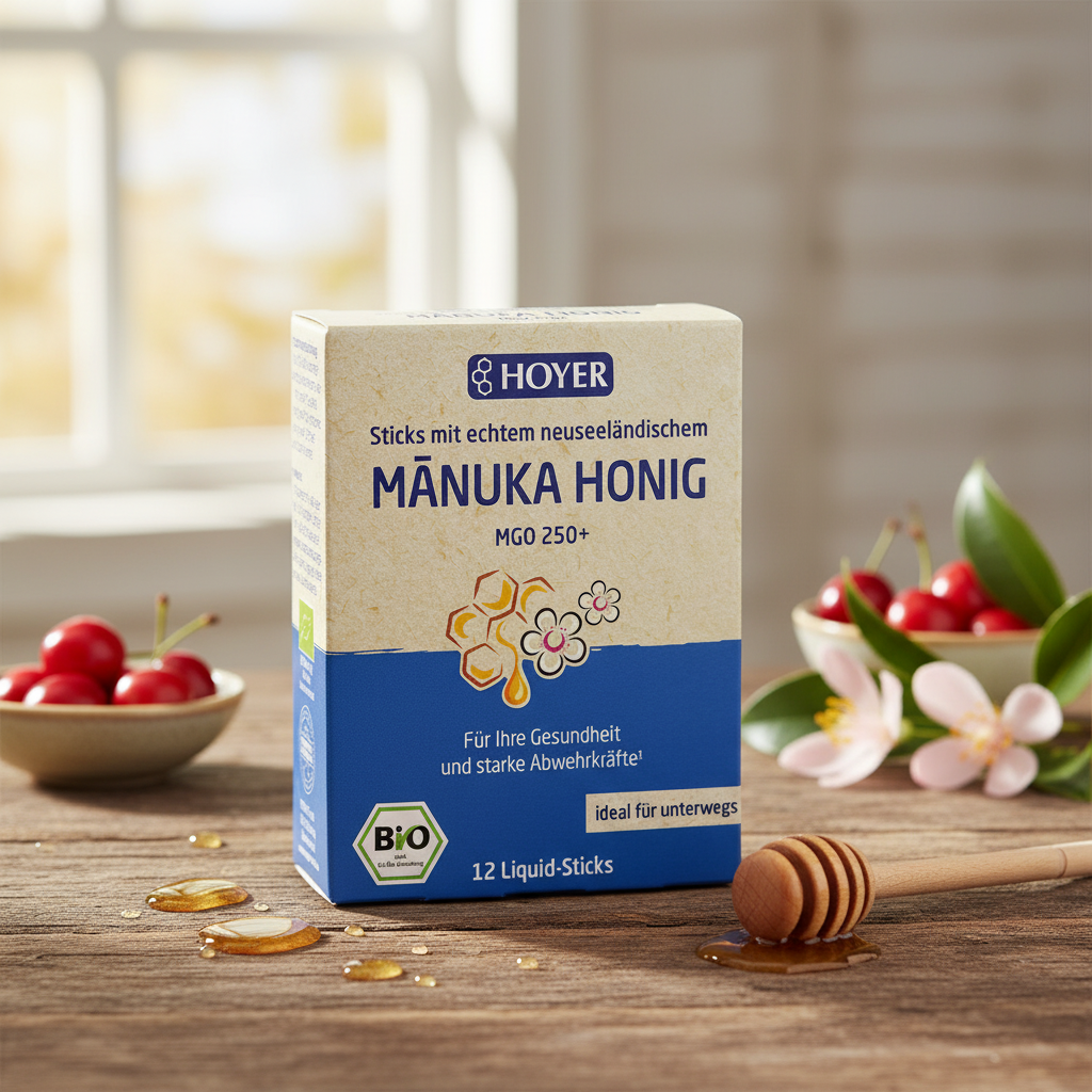 Miere de Manuka MGO 250+ Bio cu Acerola – 12 Plicuri Portabile Hoyer pentru Imunitate 2