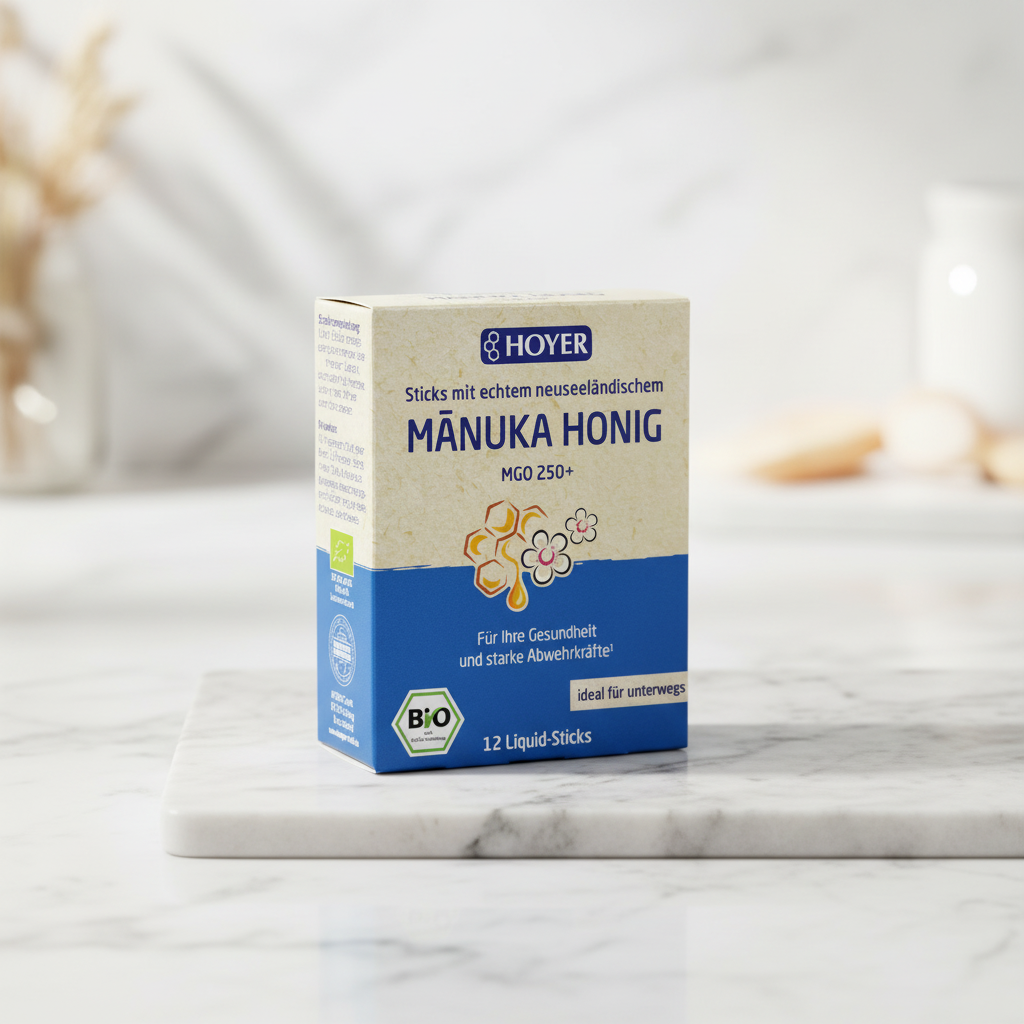 Miere de Manuka MGO 250+ Bio cu Acerola – 12 Plicuri Portabile Hoyer pentru Imunitate