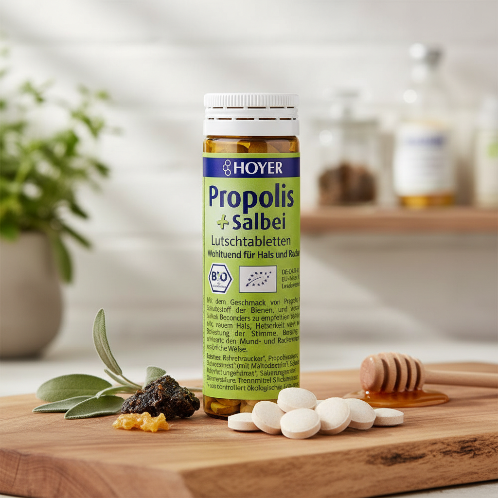 Dropsuri Masticabile cu Propolis și Salvie Bio - Remediu Natural pentru Gât și Răgușeală - Hoyer (60 bucăți) 2