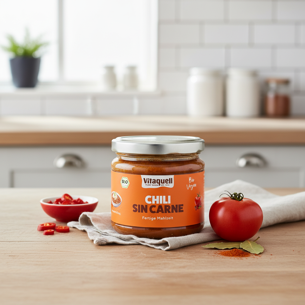 Chili sin Carne Bio Vitaquell - Mâncare Vegetariană Gata Preparată, Picantă și Delicioasă (240g)