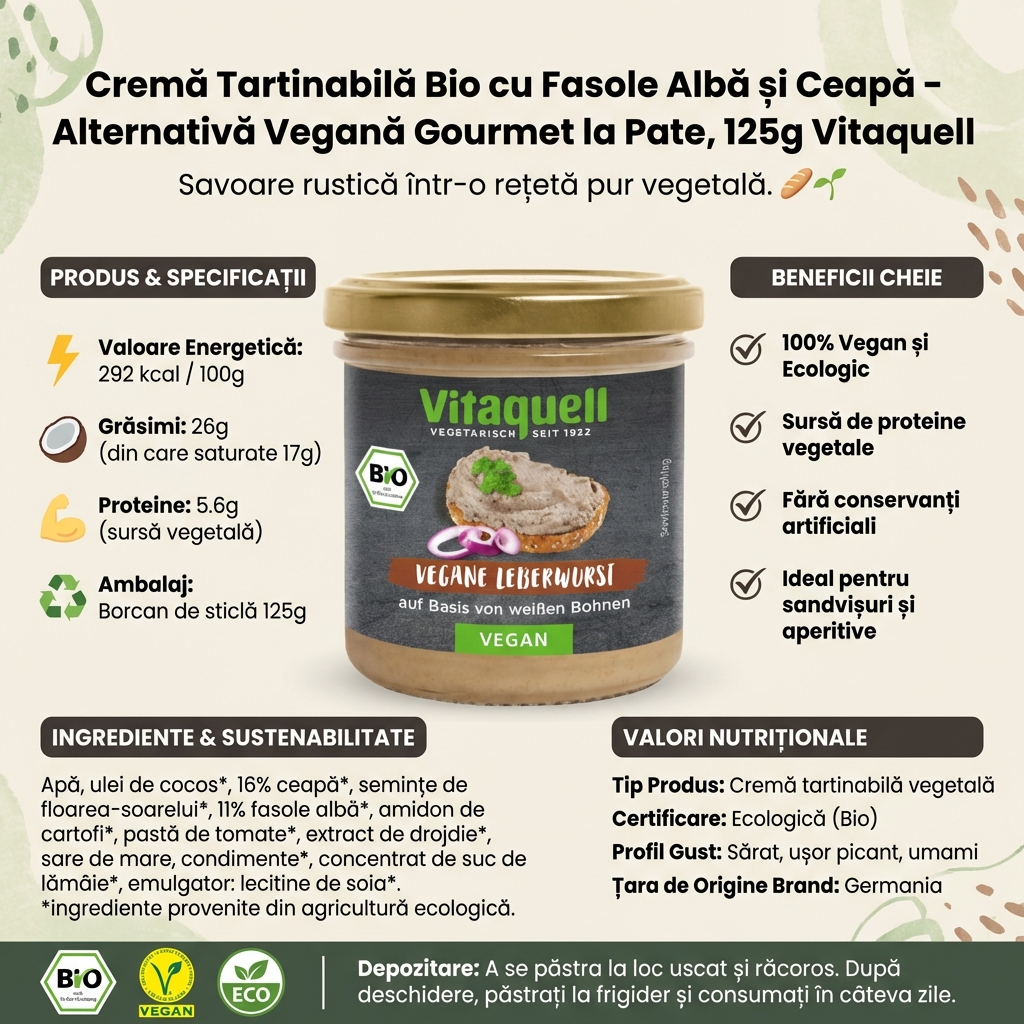 Cremă Tartinabilă Bio cu Fasole Albă și Ceapă – Alternativă Vegană Gourmet la Pate, 125g Vitaquell 4