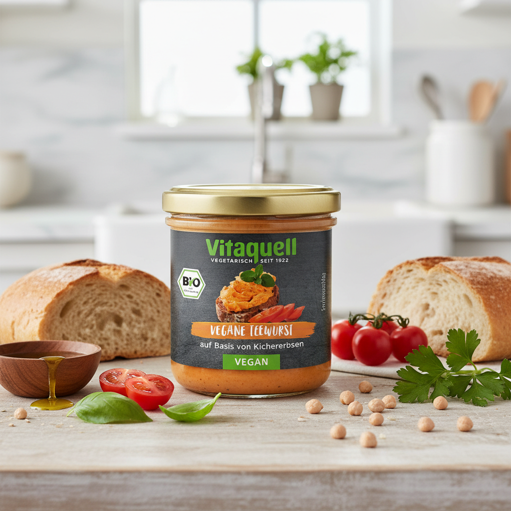 Cremă Tartinabilă Bio cu Năut Tip Teewurst Vegan Vitaquell 125g - Savoare Rustică și Ingrediente Naturale 2