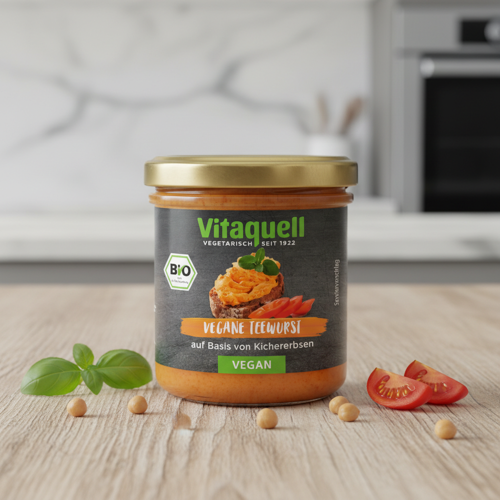 Cremă Tartinabilă Bio cu Năut Tip Teewurst Vegan Vitaquell 125g - Savoare Rustică și Ingrediente Naturale