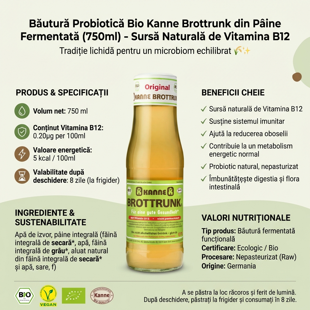 Băutură Probiotică Bio Kanne Brottrunk din Pâine Fermentată (750ml) - Sursă Naturală de Vitamina B12 4