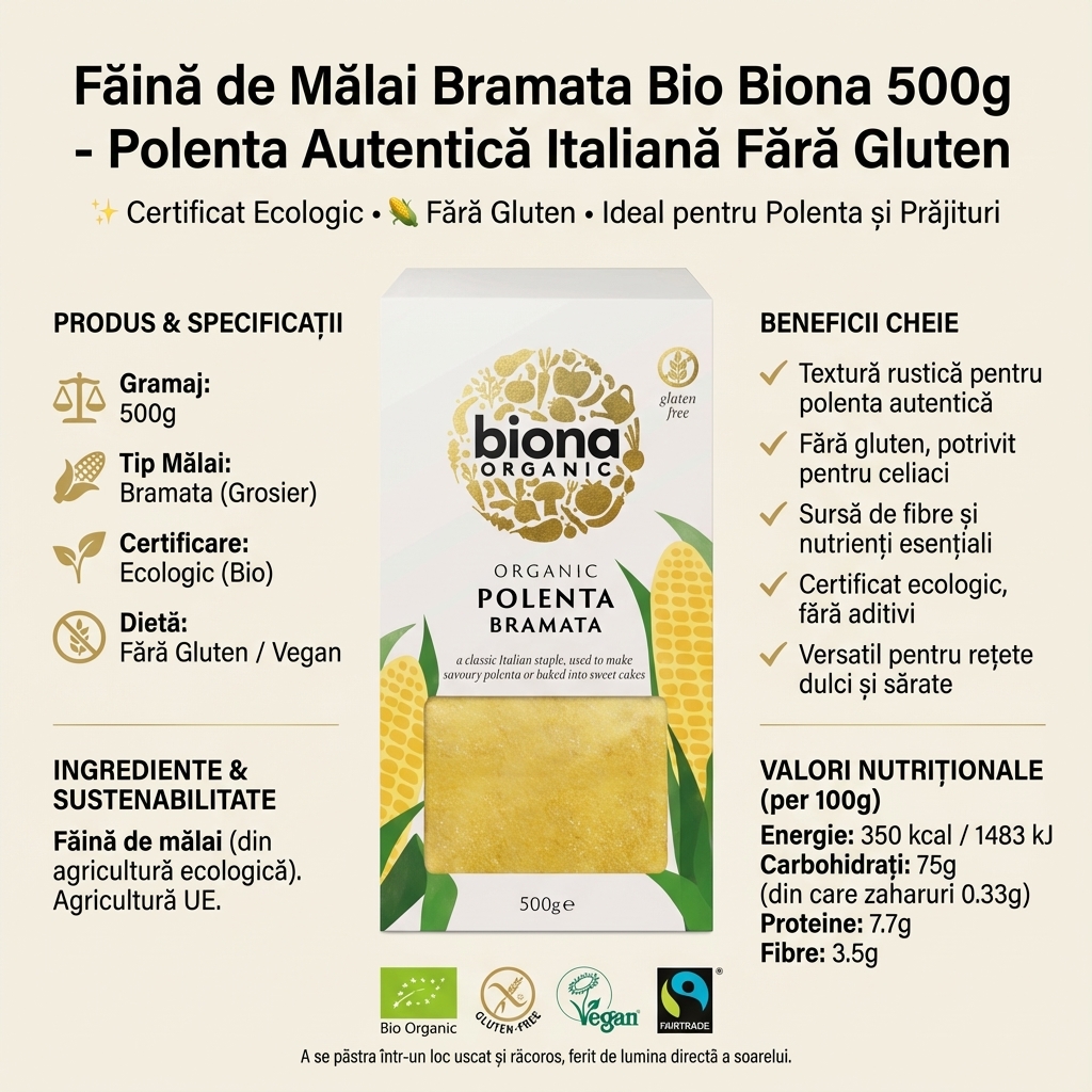 Făină de Mălai Bramata Bio Biona 500g - Polenta Autentică Italiană Fără Gluten 4