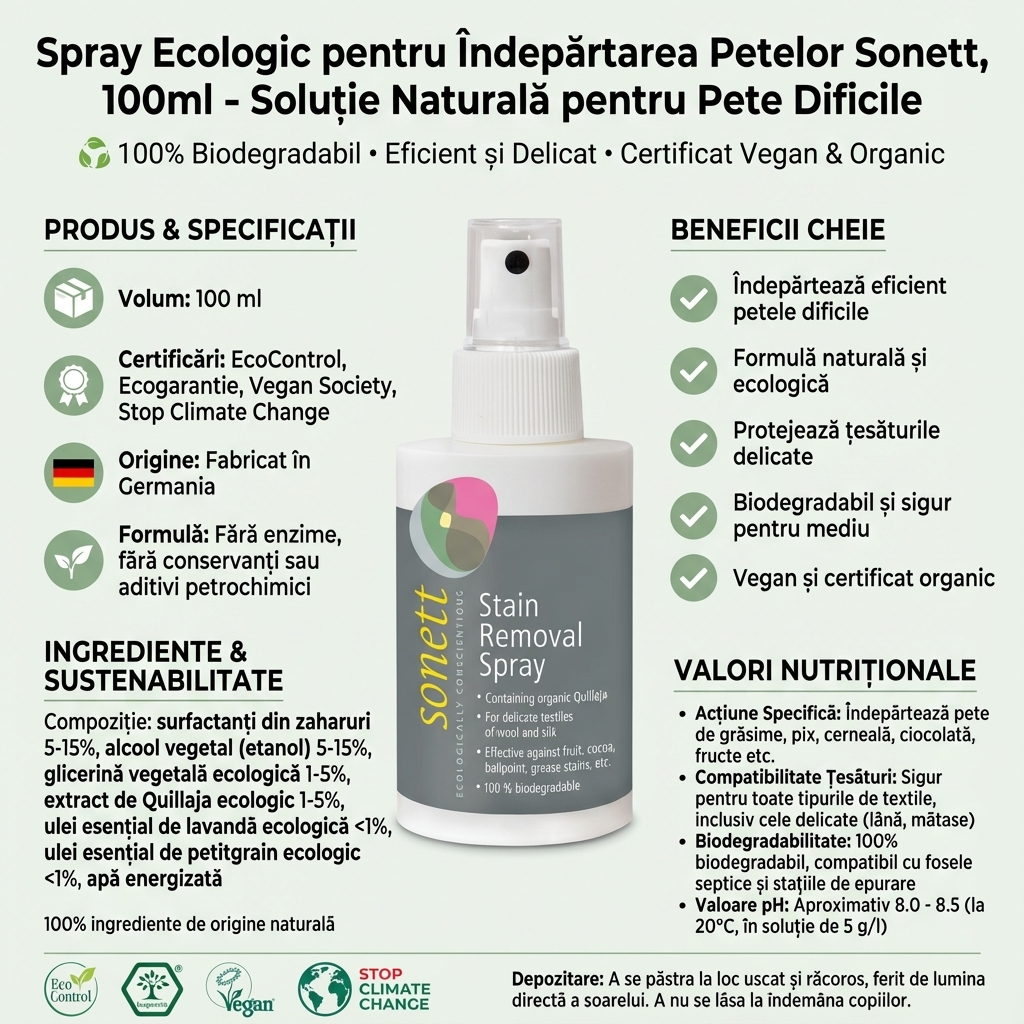 Spray Ecologic pentru Îndepărtarea Petelor Sonett, 100ml - Soluție Naturală pentru Pete Dificile 4