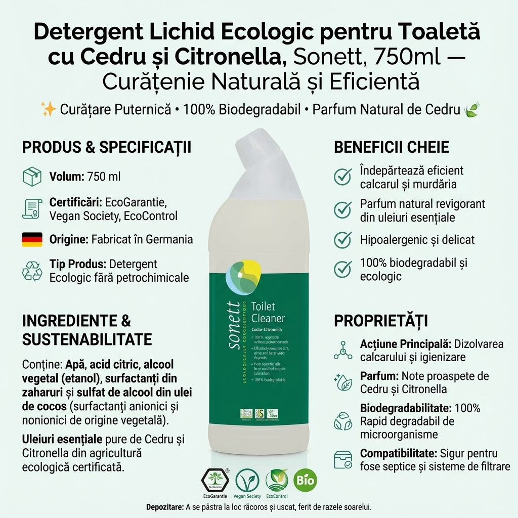 Detergent Lichid Ecologic pentru Toaletă cu Cedru și Citronella, Sonett, 750ml - Curățenie Naturală și Eficientă 4