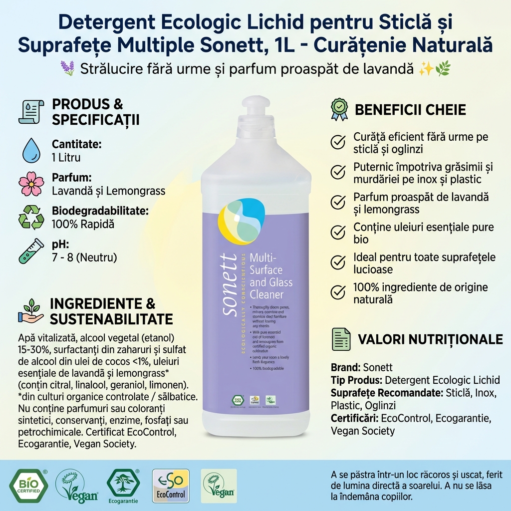 Detergent Ecologic Lichid pentru Sticlă și Suprafețe Multiple Sonett, 1L - Curățenie Naturală 4
