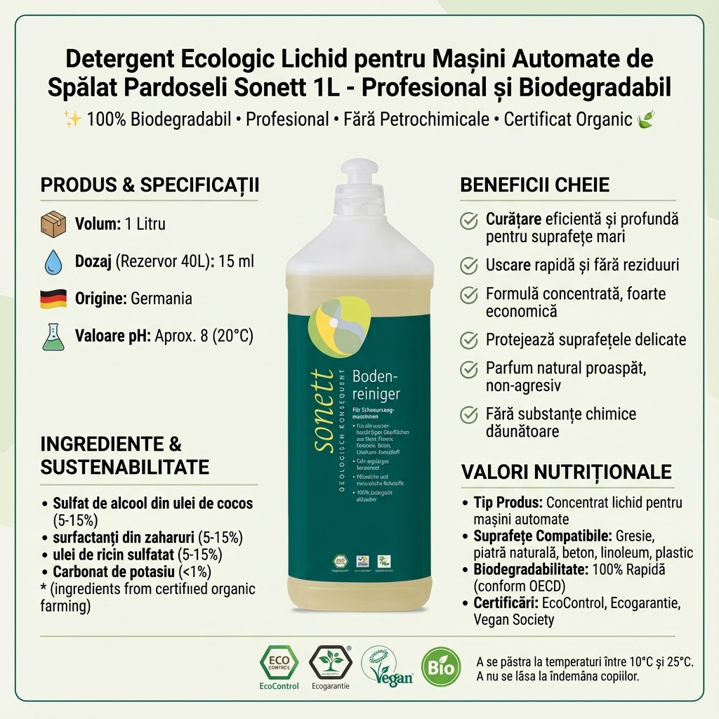 Detergent Ecologic Lichid pentru Mașini Automate de Spălat Pardoseli Sonett 1L - Profesional și Biodegradabil 4