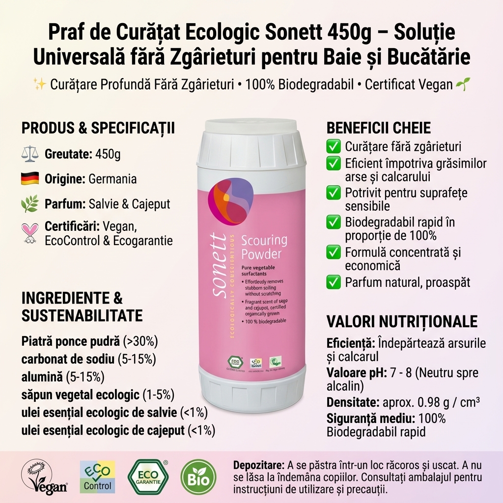 Praf de Curățat Ecologic Sonett 450g – Soluție Universală fără Zgârieturi pentru Baie și Bucătărie 4