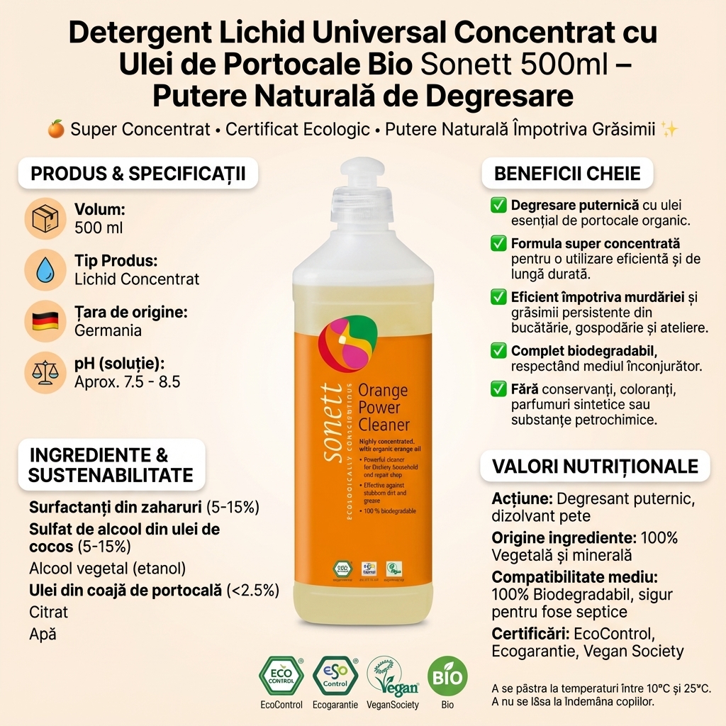 Detergent Lichid Universal Concentrat cu Ulei de Portocale Bio Sonett 500ml – Putere Naturală de Degresare 4