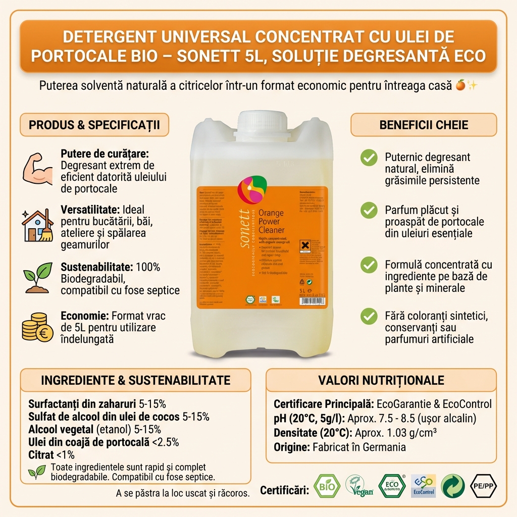 Detergent Universal Concentrat cu Ulei de Portocale Bio – Sonett 5L, Soluție Degresantă Eco 4