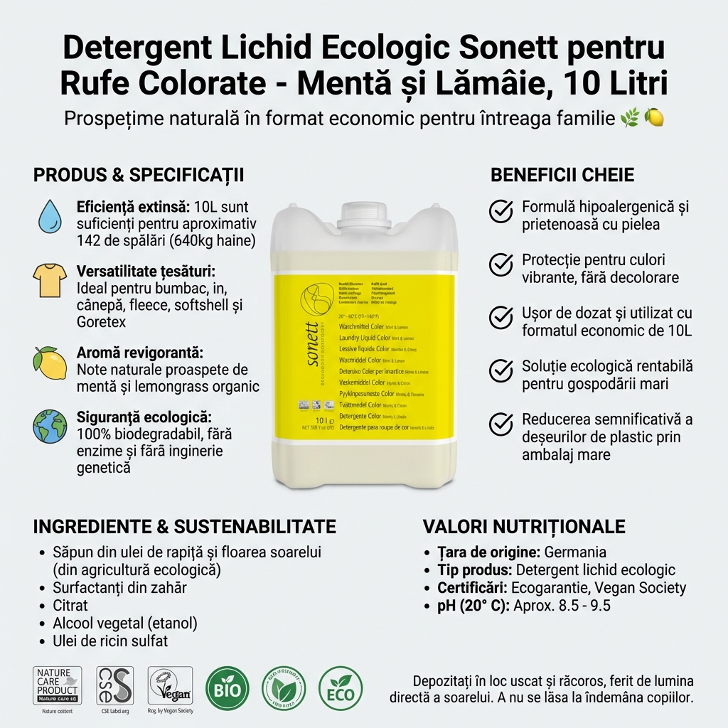 Detergent Lichid Ecologic Sonett pentru Rufe Colorate - Mentă și Lămâie, 10 Litri 4
