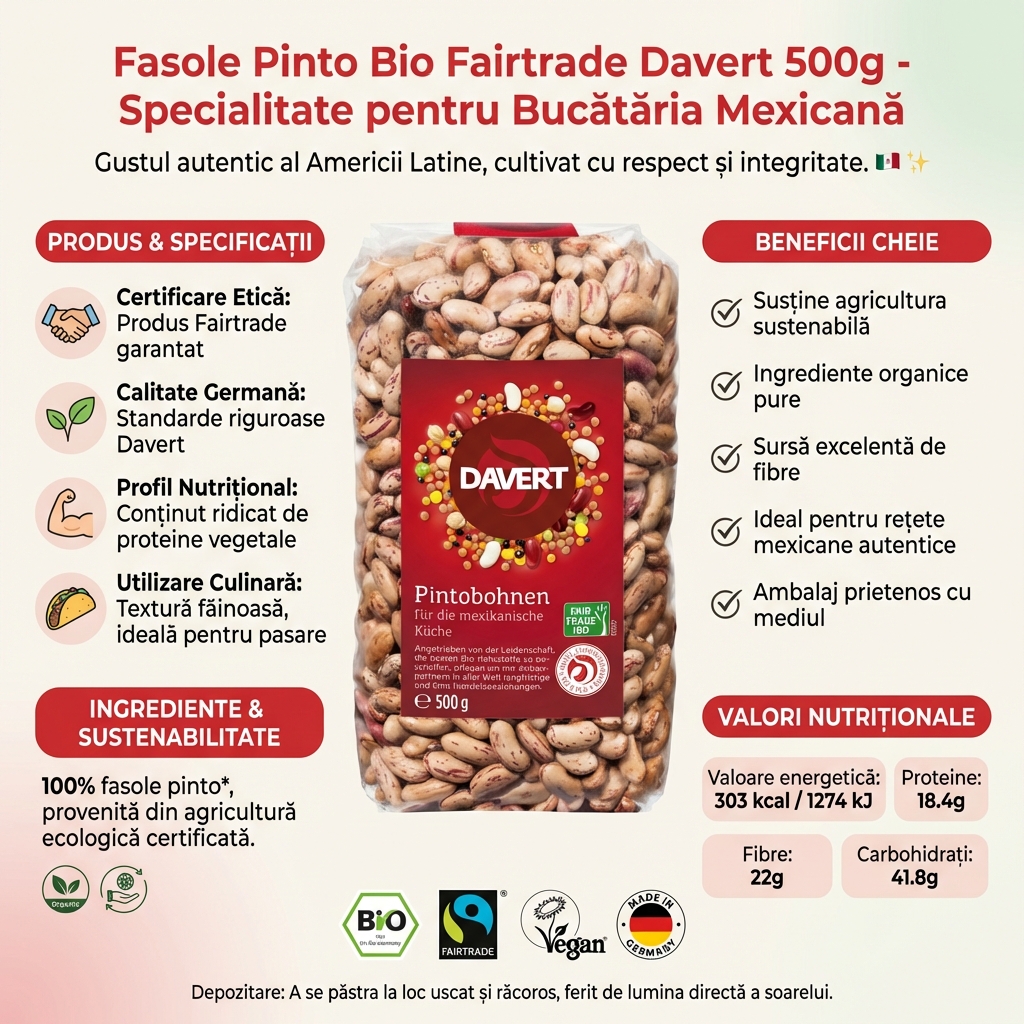 Fasole Pinto Bio Fairtrade Davert 500g - Specialitate pentru Bucătăria Mexicană 4
