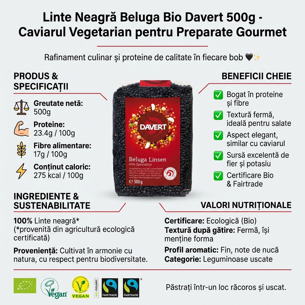 Linte Neagră Beluga Bio Davert 500g - Caviarul Vegetarian pentru Preparate Gourmet 4