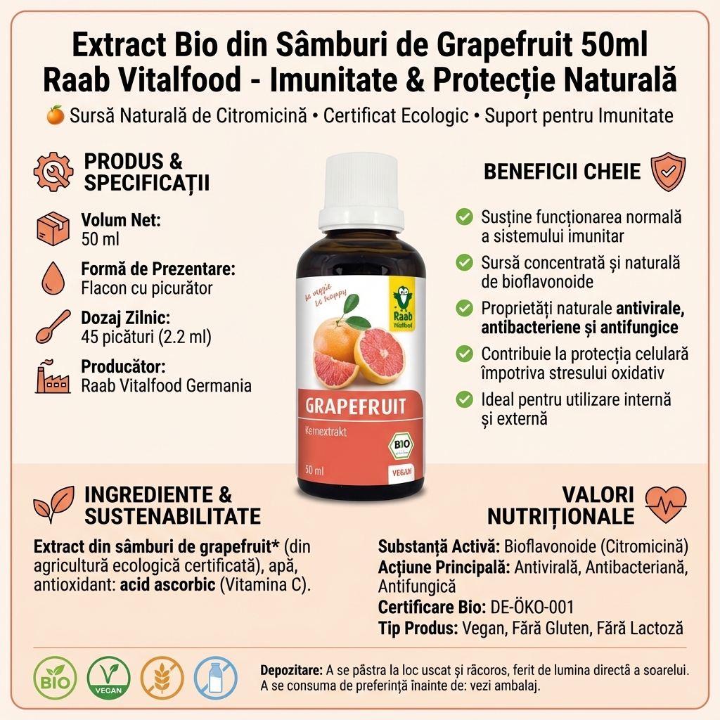 Extract Bio din Sâmburi de Grapefruit 50ml Raab Vitalfood - Imunitate & Protecție Naturală 4
