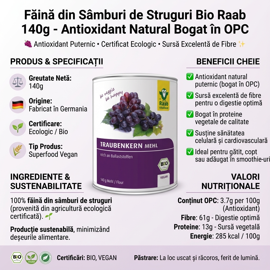 Făină din Sâmburi de Struguri Bio Raab 140g - Antioxidant Natural Bogat în OPC 4