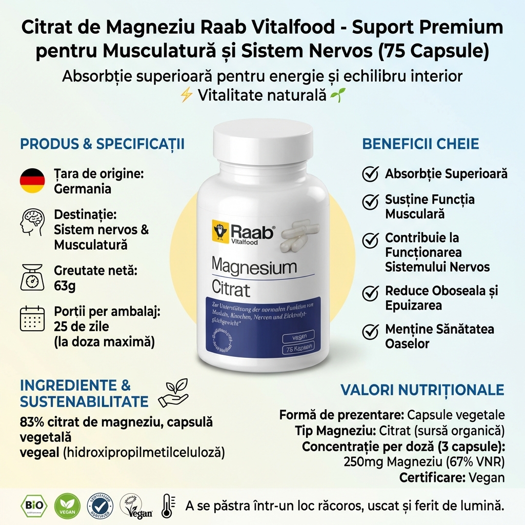 Citrat de Magneziu Raab Vitalfood - Suport Premium pentru Musculatură și Sistem Nervos (75 Capsule) 4