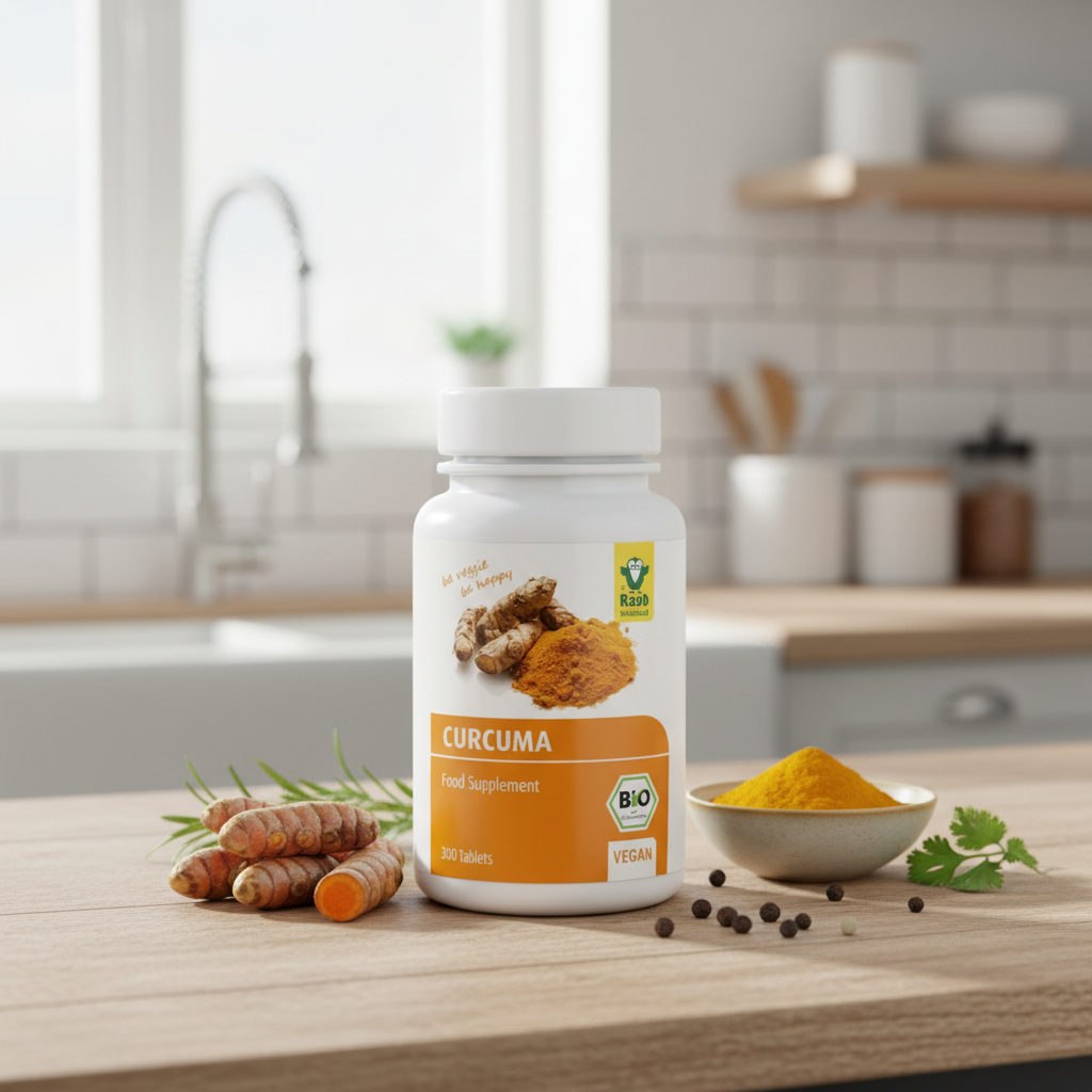 Supliment Alimentar Turmeric Bio (Curcuma) 300mg cu Piperină, 300 Tablete Vegane, Raab Vitalfood