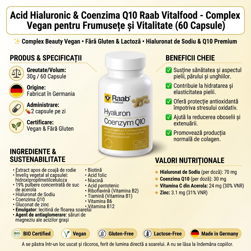 Acid Hialuronic & Coenzima Q10 Raab Vitalfood - Complex Vegan pentru Frumusețe și Vitalitate (60 Capsule) 4