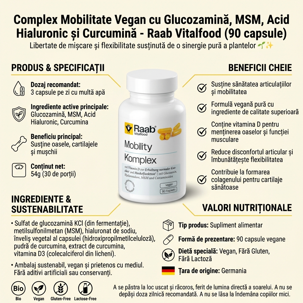 Complex Mobilitate Vegan cu Glucozamină, MSM, Acid Hialuronic și Curcumină - Raab Vitalfood (90 capsule) 4