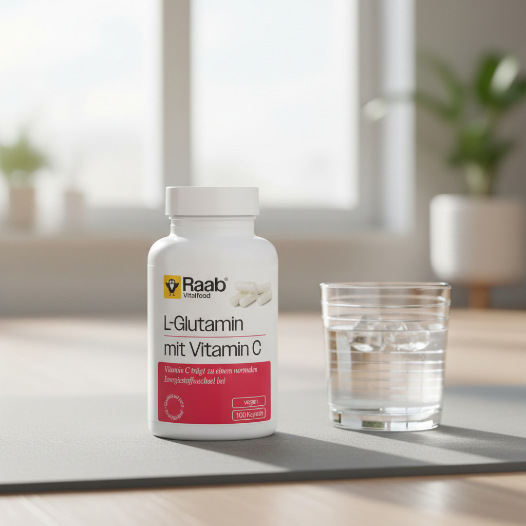 L-Glutamină Vegană cu Vitamina C Raab Vitalfood - 100 Capsule, 480mg