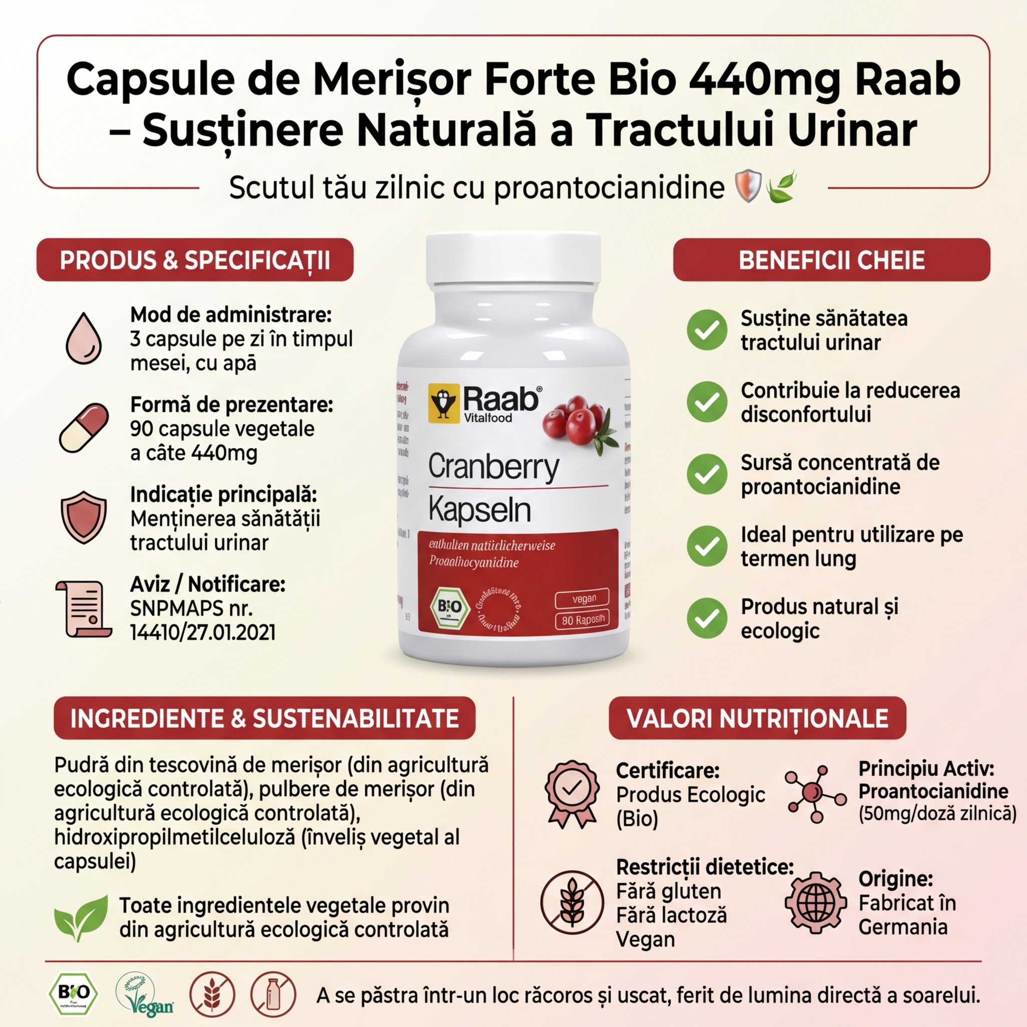 Capsule de Merișor Forte Bio 440mg Raab - Susținere Naturală a Tractului Urinar 4