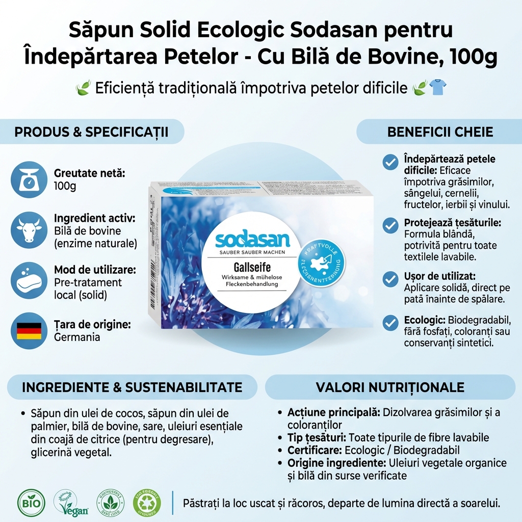 Săpun Solid Ecologic Sodasan pentru Îndepărtarea Petelor - Cu Bilă de Bovine, 100g 4