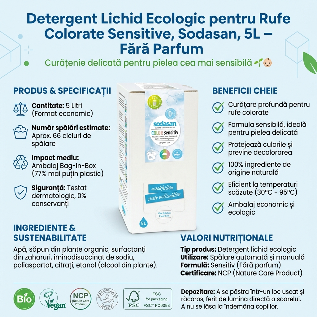Detergent Lichid Ecologic pentru Rufe Colorate Sensitive, Sodasan, 5L – Fără Parfum 4