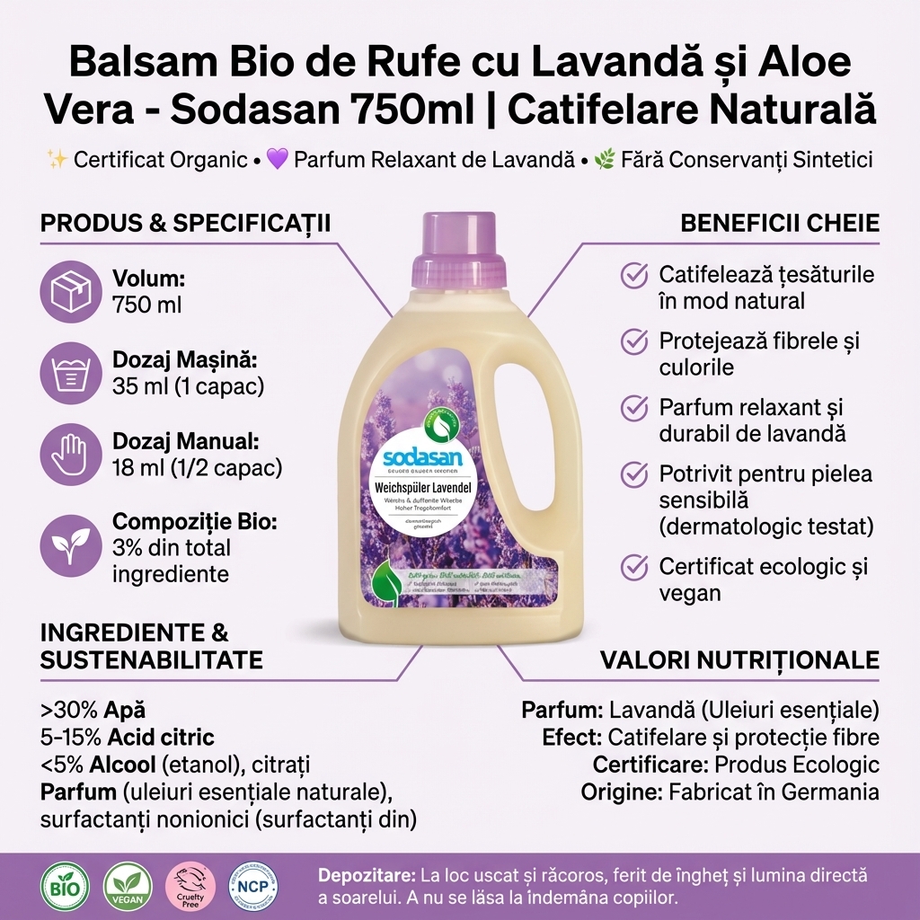 Balsam Bio de Rufe cu Lavandă și Aloe Vera - Sodasan 750ml | Catifelare Naturală 4