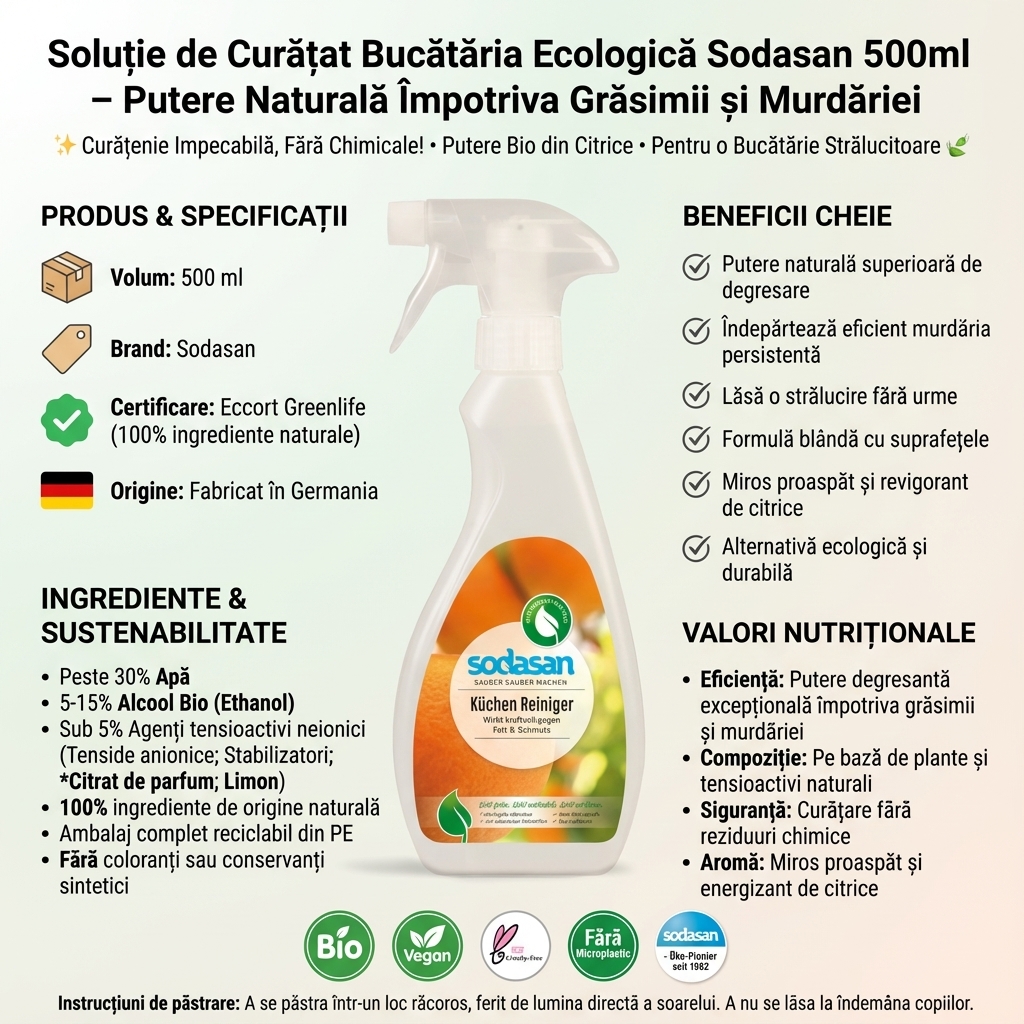 Soluție de Curățat Bucătăria Ecologică Sodasan 500ml – Putere Naturală Împotriva Grăsimii și Murdăriei 4