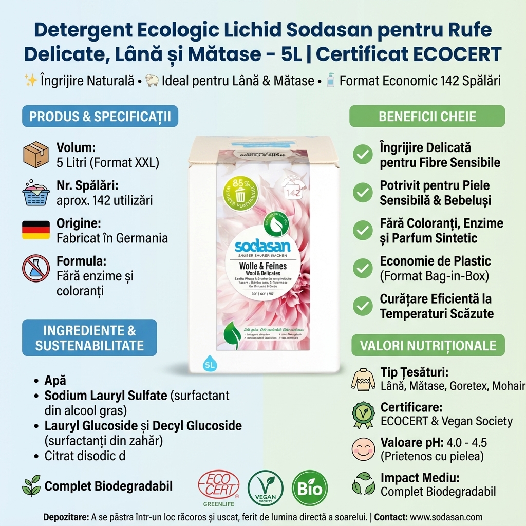 Detergent Ecologic Lichid Sodasan pentru Rufe Delicate, Lână și Mătase - 5L | Certificat ECOCERT 4