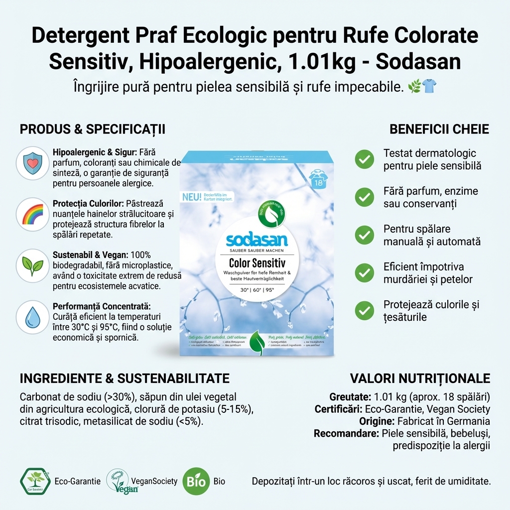 Detergent Praf Ecologic pentru Rufe Colorate Sensitiv, Hipoalergenic, 1.01kg - Sodasan 4