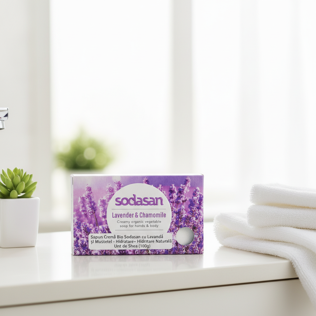 Săpun Cremă Bio Sodasan cu Lavandă și Mușețel - Hidratare Naturală cu Unt de Shea (100g)