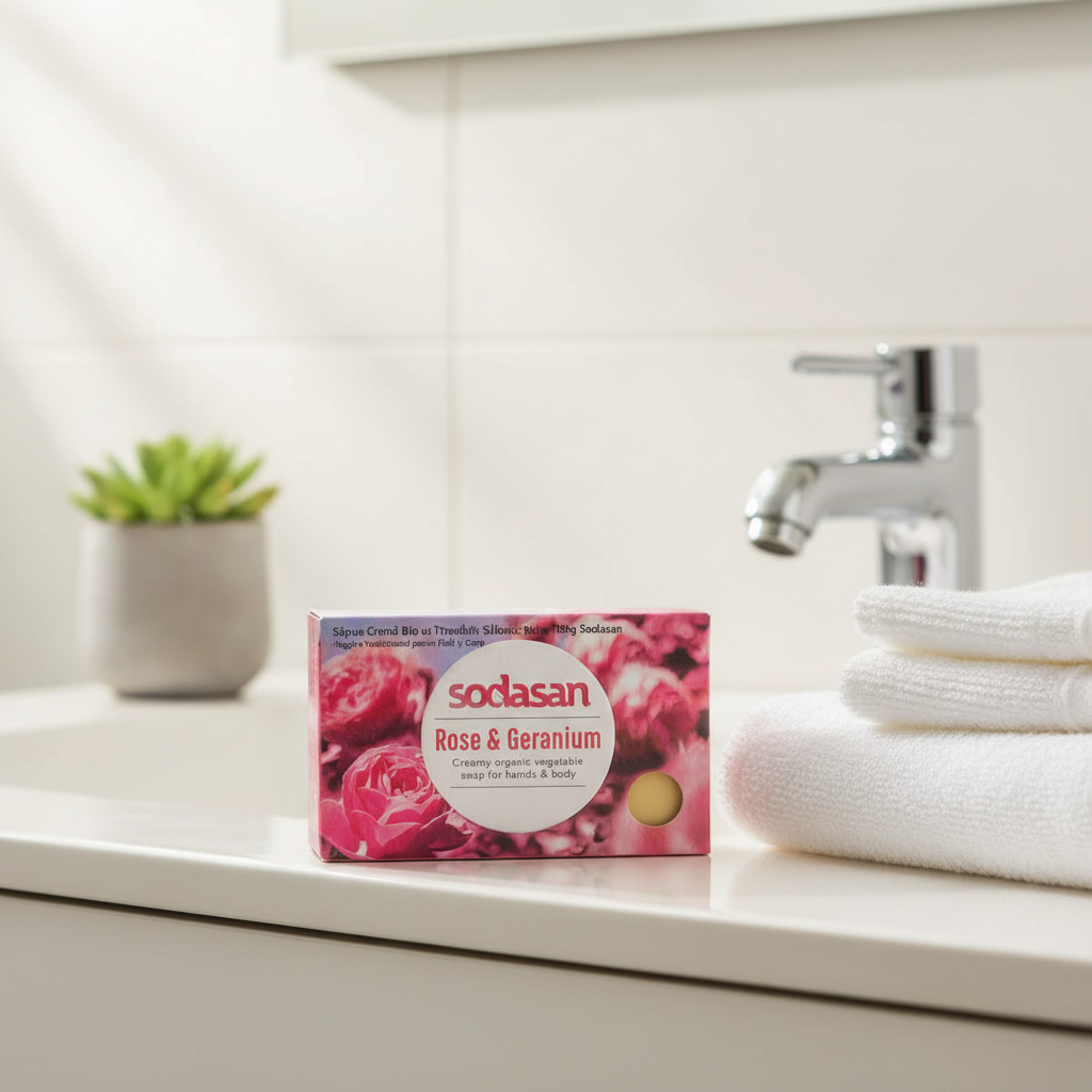 Săpun Cremă Bio cu Trandafir Sălbatic și Geranium 100g Sodasan - Îngrijire Tradițională pentru Față și Corp