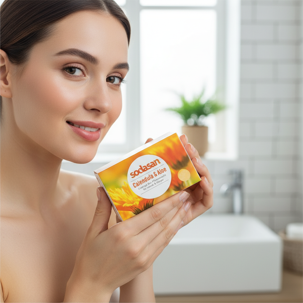 Săpun Cremă Solid Ecologic cu Gălbenele și Aloe Vera Sodasan, Îmbogățit cu Unt de Shea, 100g 3