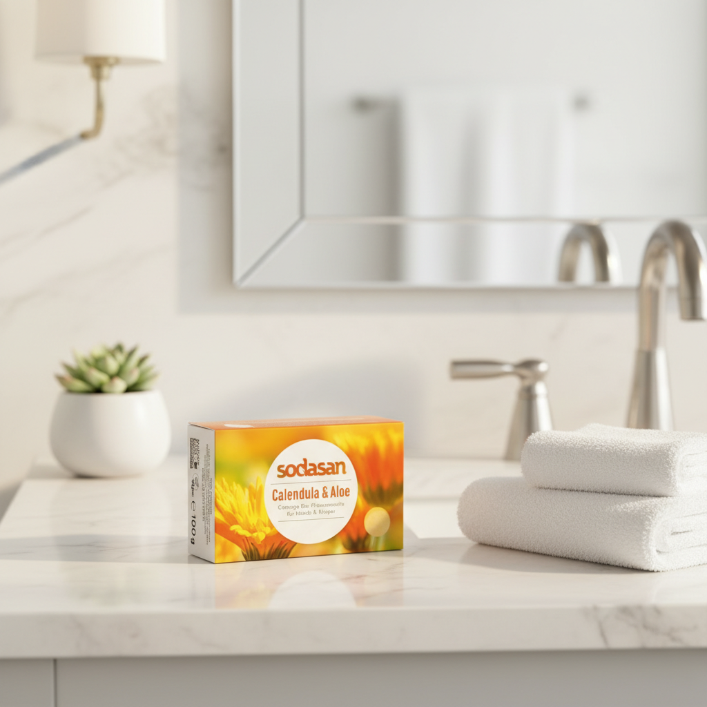 Săpun Cremă Solid Ecologic cu Gălbenele și Aloe Vera Sodasan, Îmbogățit cu Unt de Shea, 100g