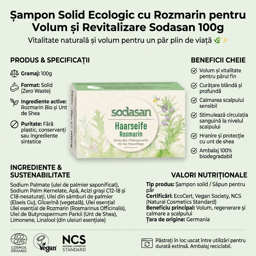 Șampon Solid Ecologic cu Rozmarin pentru Volum și Revitalizare Sodasan 100g 4
