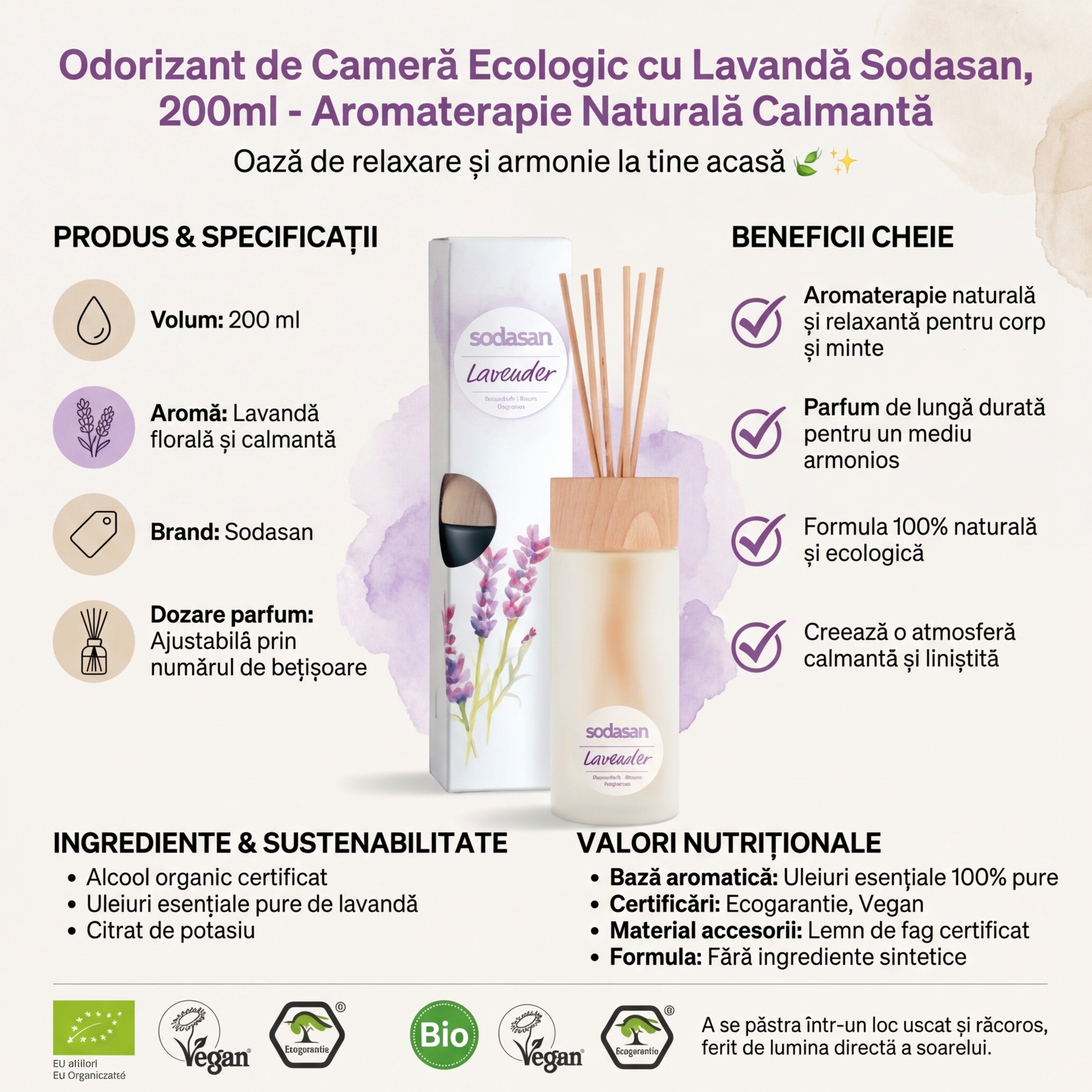 Odorizant de Cameră Ecologic cu Lavandă Sodasan, 200ml - Aromaterapie Naturală Calmantă 4