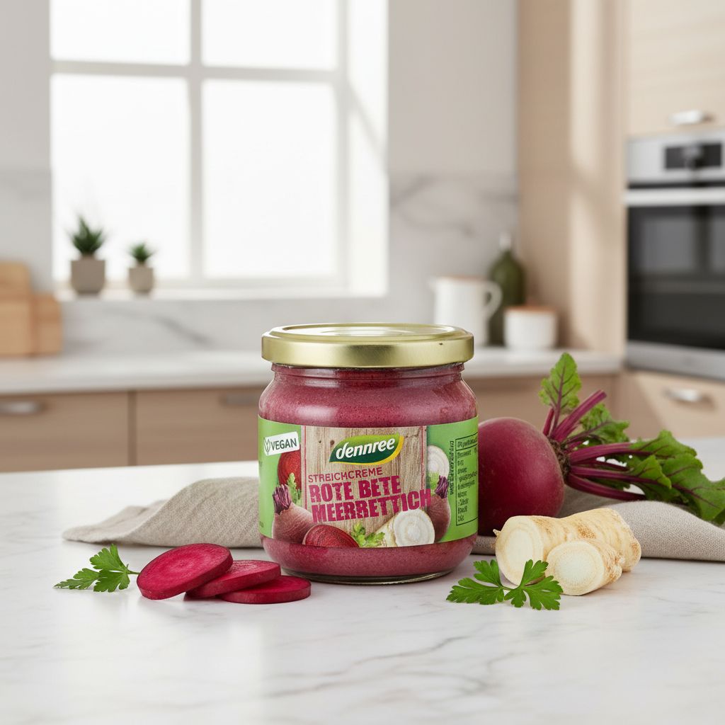 Cremă Tartinabilă Bio cu Sfeclă Roșie și Hrean Dennree - 100% Vegană, 180g 2