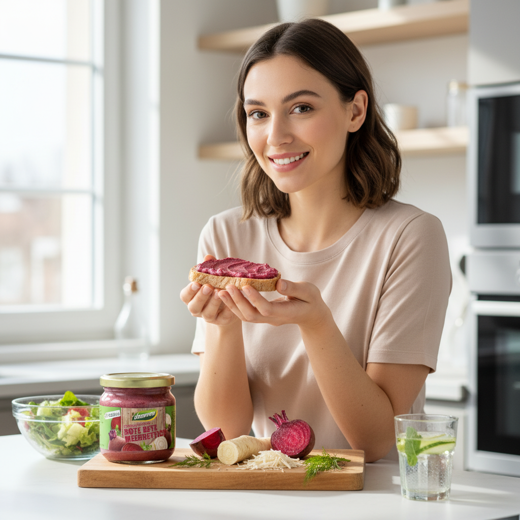 Cremă Tartinabilă Bio cu Sfeclă Roșie și Hrean Dennree - 100% Vegană, 180g 3
