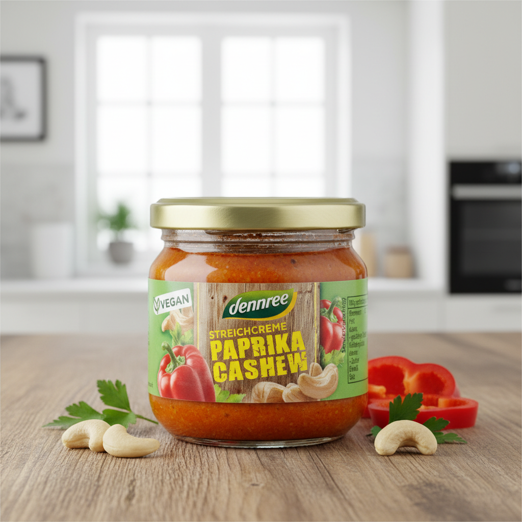 Cremă Tartinabilă Bio cu Ardei Roșu și Caju Dennree 180g - Aperitiv Vegan