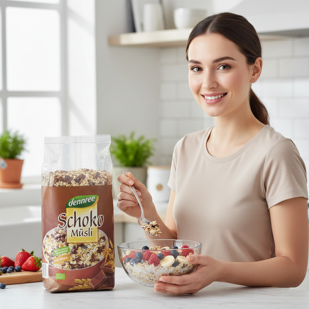 Musli Crocant Bio cu Ciocolată și Cereale Integrale Dennree 750g - Mic Dejun Energizant 3