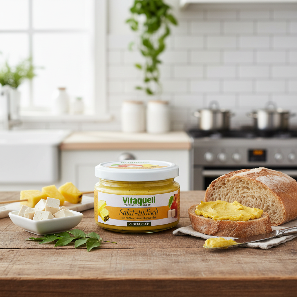 Salată Indiană cu Tofu și Curry Vitaquell 200g - Cremă Tartinabilă Vegetariană, Fără Conservanți