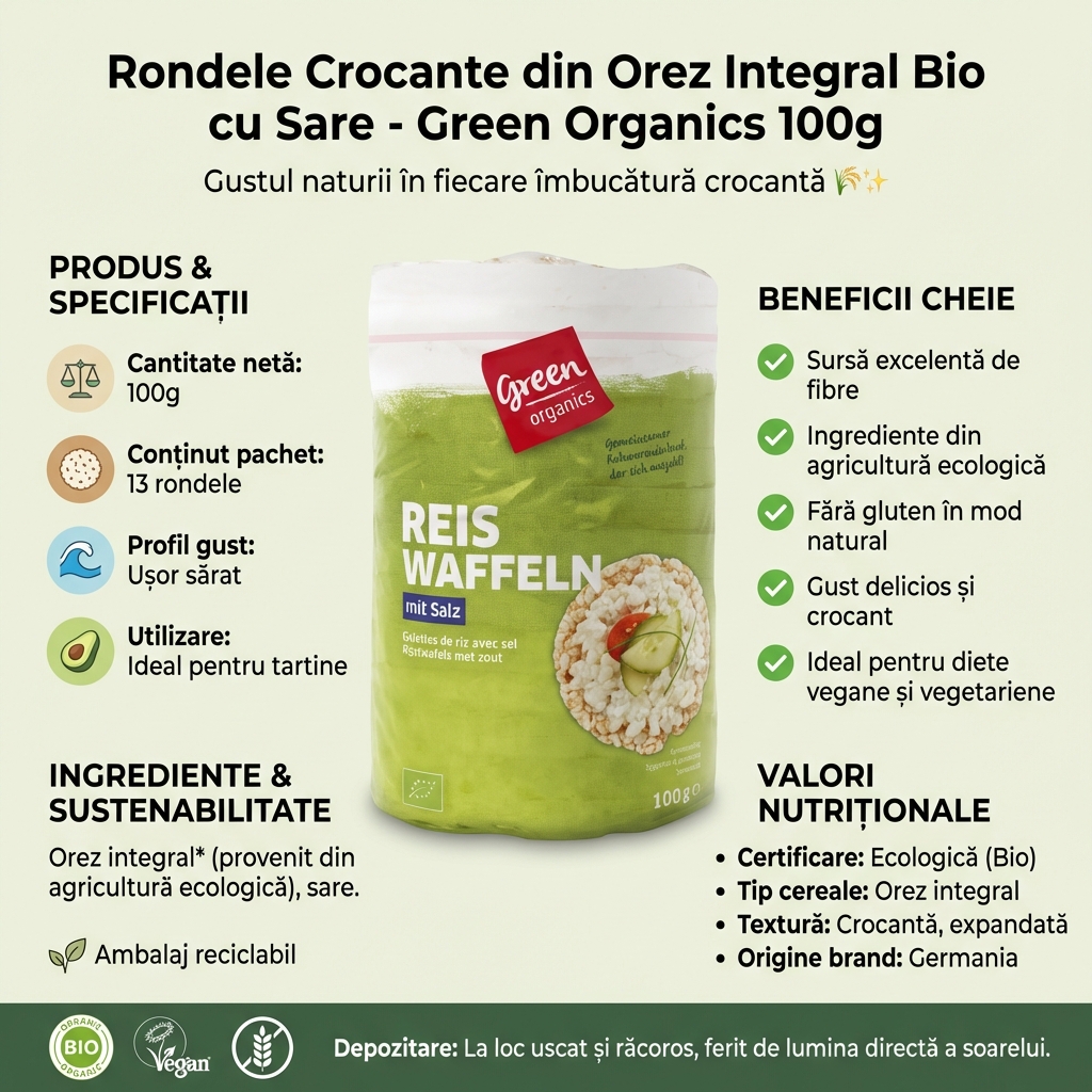 Rondele Crocante din Orez Integral Bio cu Sare - Green Organics 100g 4