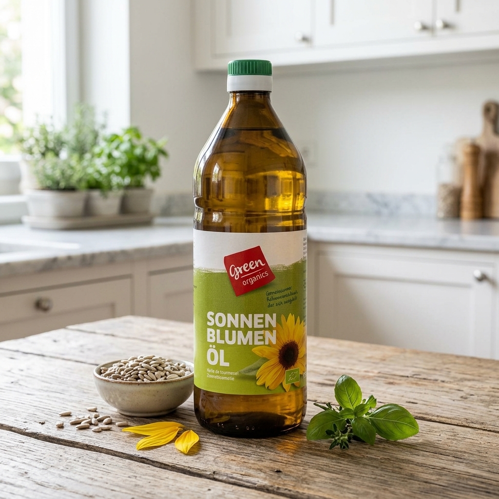 Ulei de floarea soarelui presat la rece bio Green Organics 750ml, obținut din culturi ecologice certificate