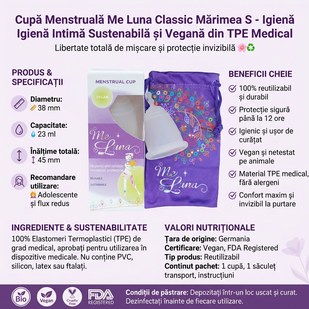Cupă Menstruală Me Luna Classic Mărimea S - Igienă Intimă Sustenabilă și Vegană din TPE Medical 4