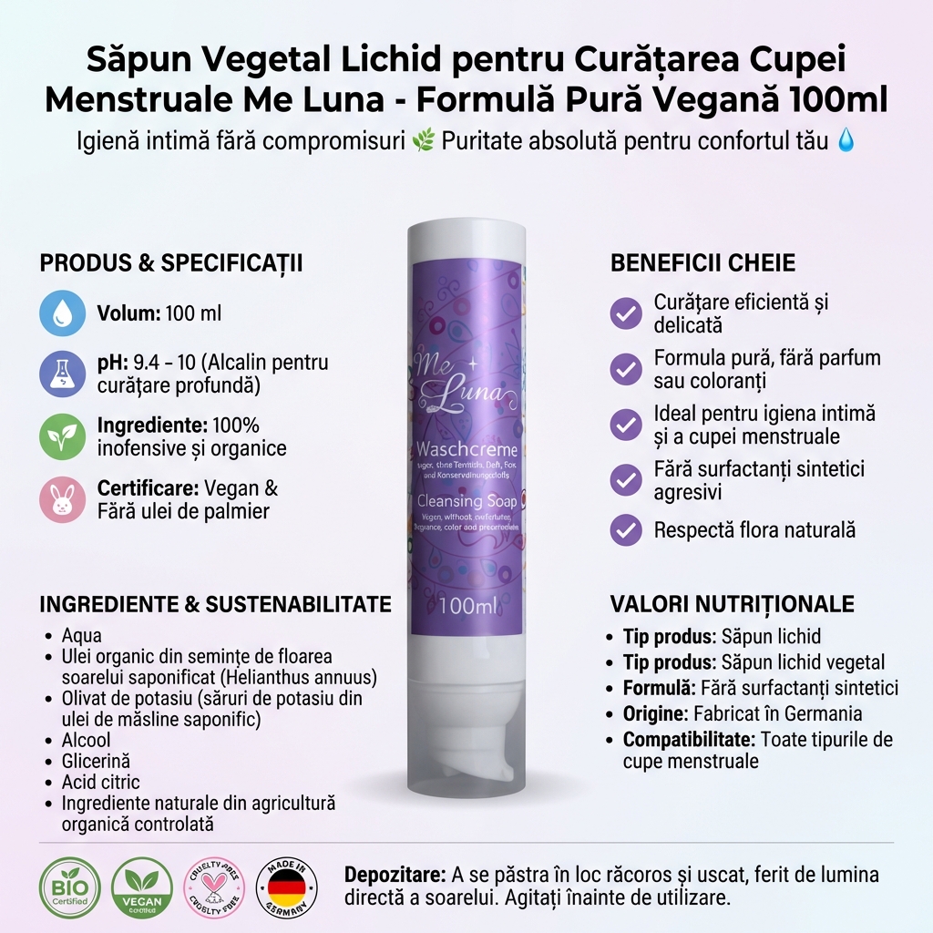 Săpun Vegetal Lichid pentru Curățarea Cupei Menstruale Me Luna - Formulă Pură Vegană 100ml 4
